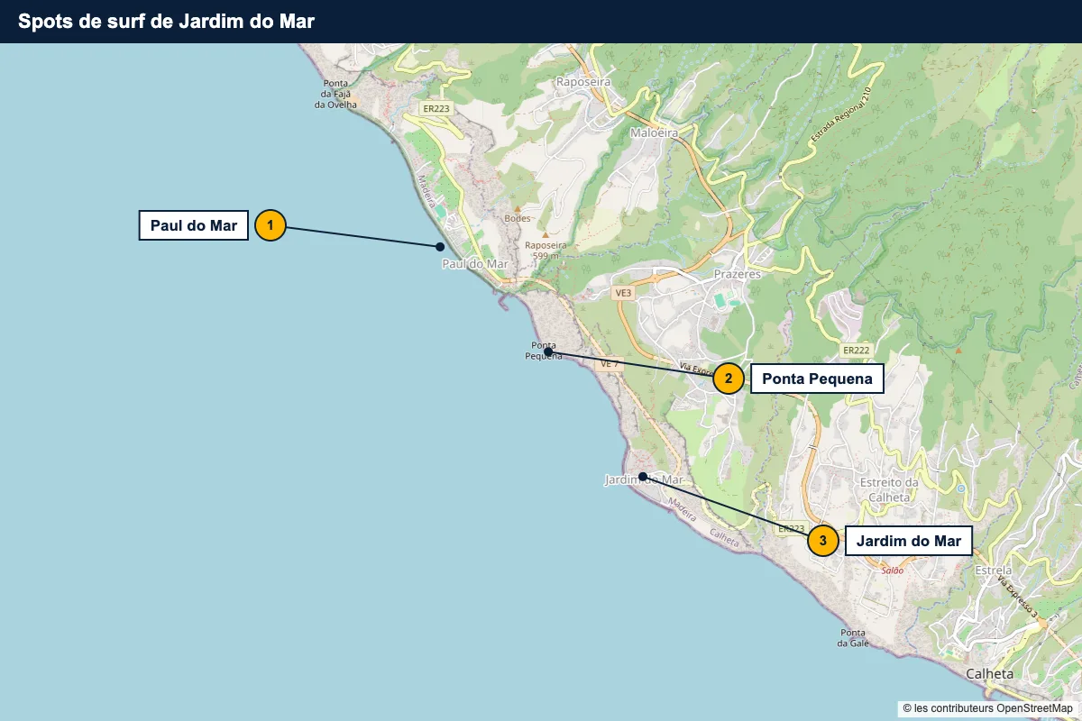Carte des spots de surf de Jardim do Mar