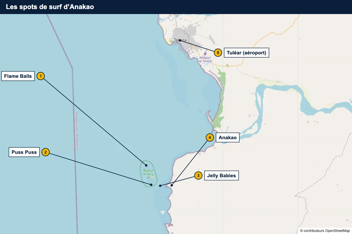 Carte des spots de surf d’Anakao